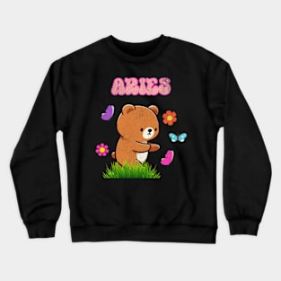 Vintage Aries Teddy Bear Zodiac Sign Astrology Cute Butterfly Crewneck Sweatshirt